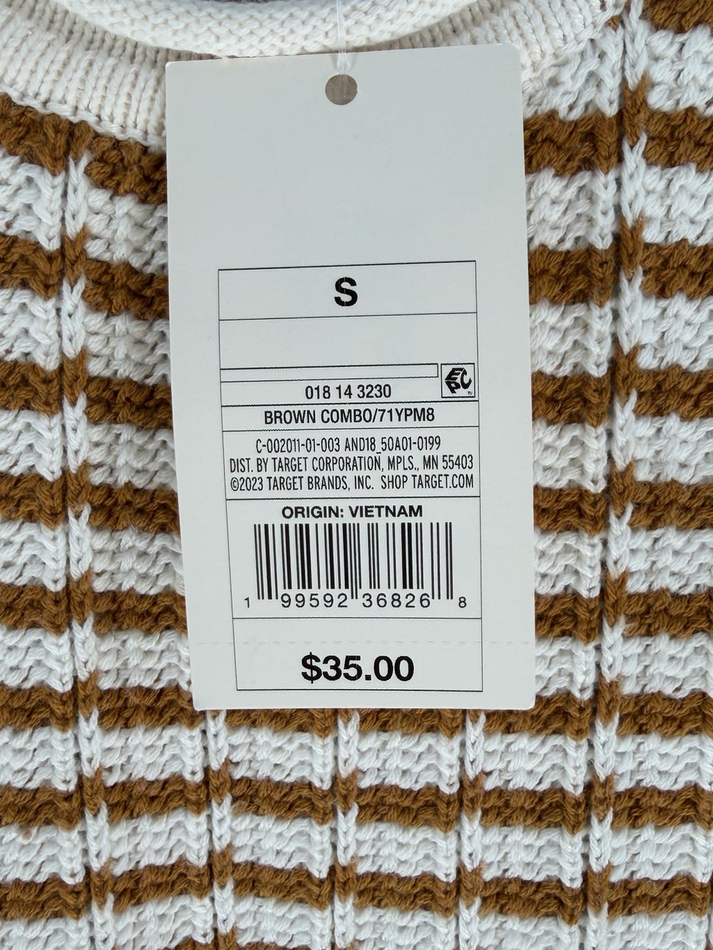 A New Day Women’s Crochet Mini Sweater Dress - Tan/White Stripe (Size S) NWT - Picture 7 of 8